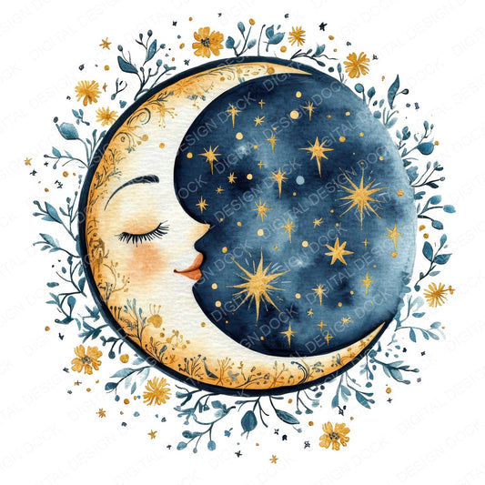 Flat Moon with Florals fussy cut sheet in US Letter format showing all 12 designs on one printable page