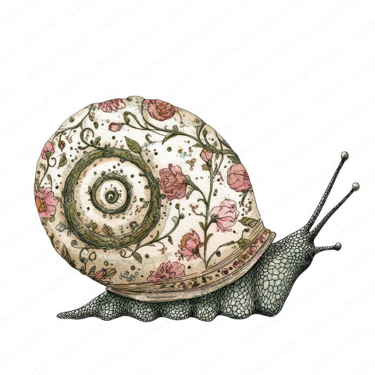 Flat Snail with Vines fussy cut sheet in A4 format showing all 12 designs on one printable page