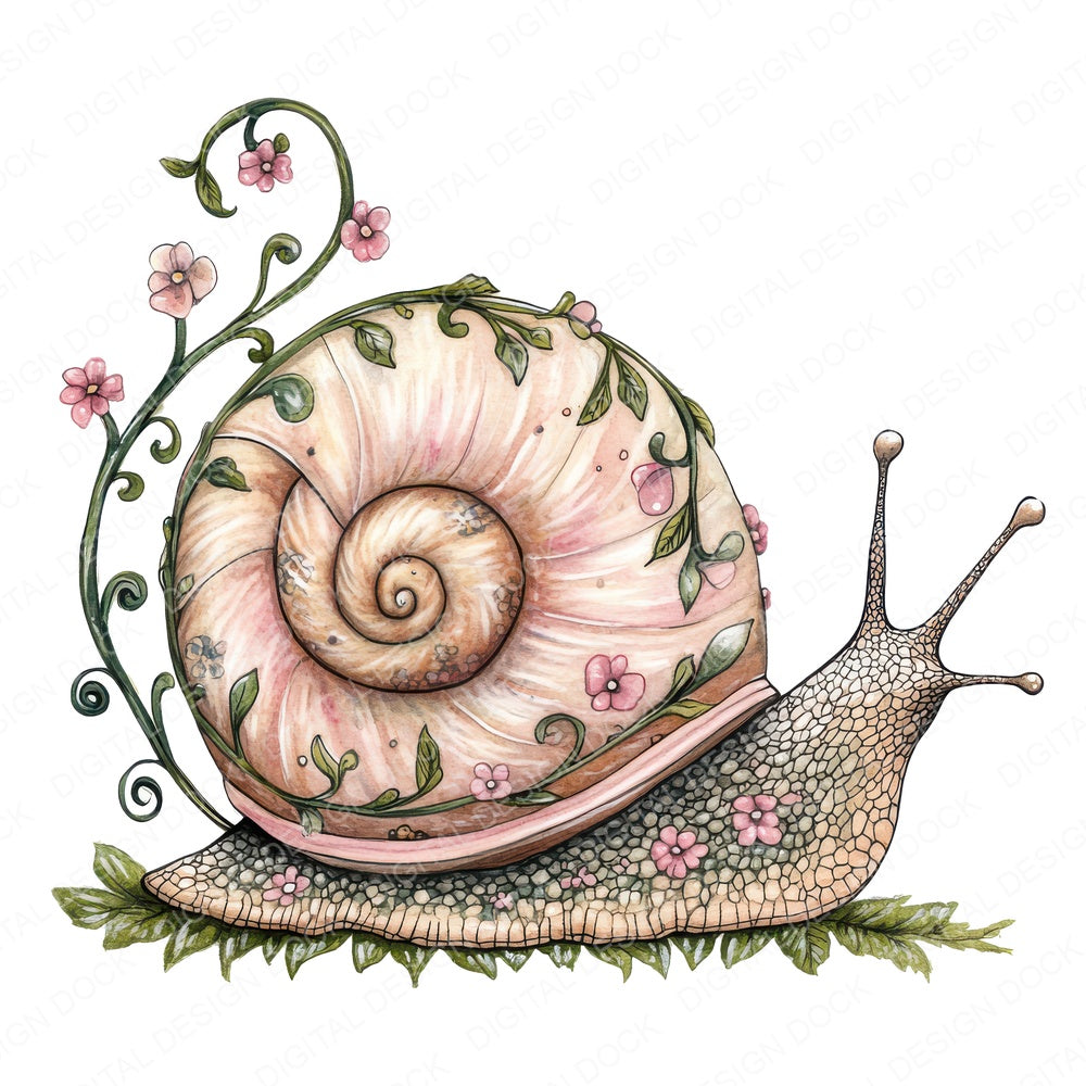 Flat Snail with Vines fussy cut sheet in US Letter format showing all 12 designs on one printable page