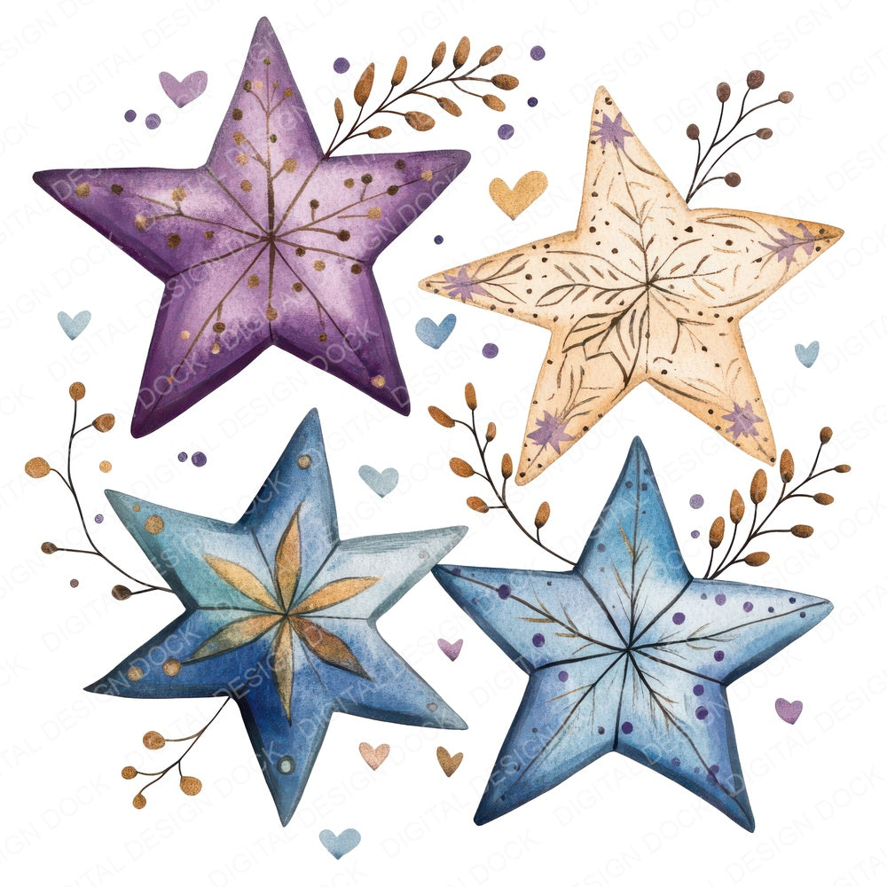 Flat Star Cluster Patterned fussy cut sheet in US Letter format showing all 12 designs on one printable page