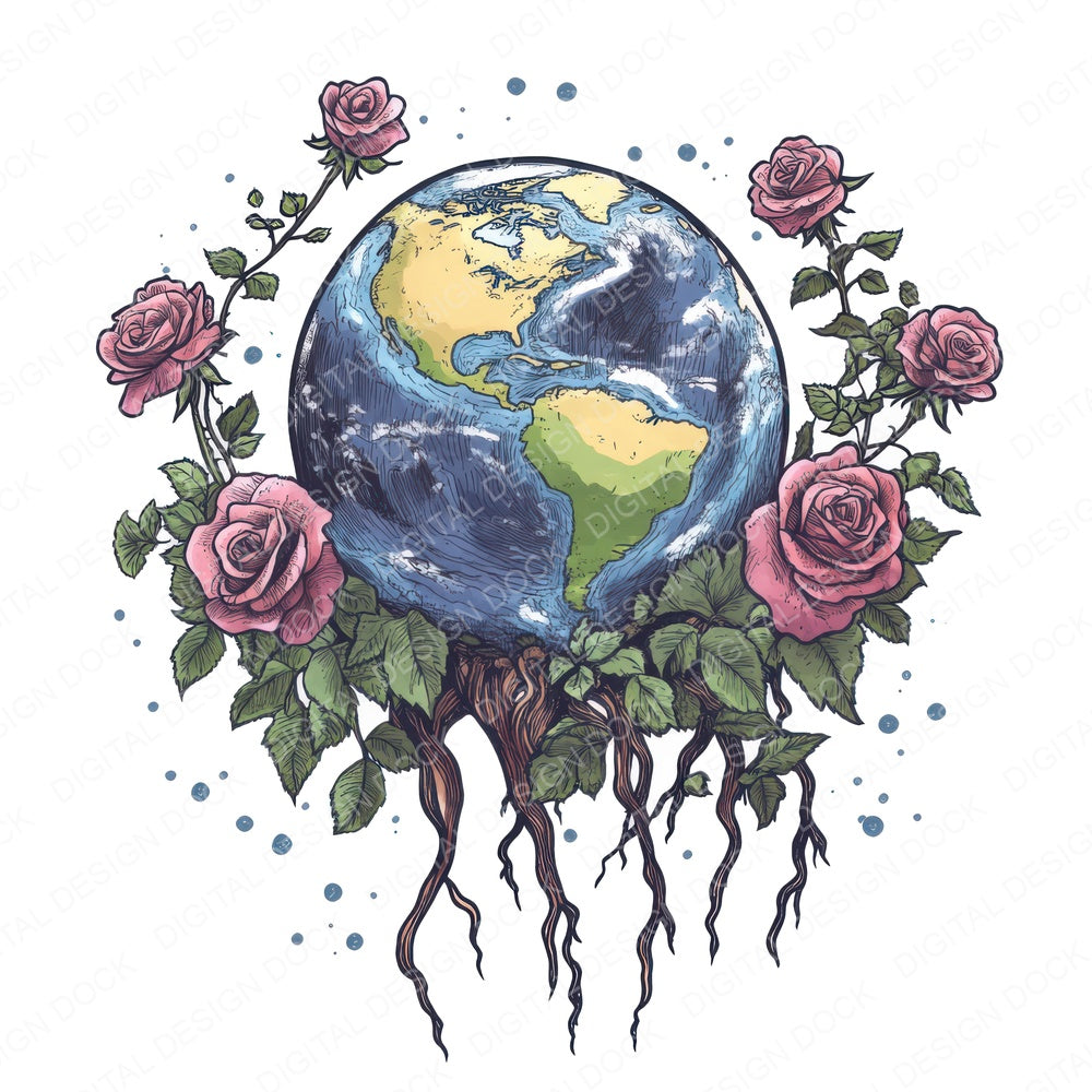 Floating Earth with Floral Base fussy cut sheet in A4 format showing all 12 designs on one printable page