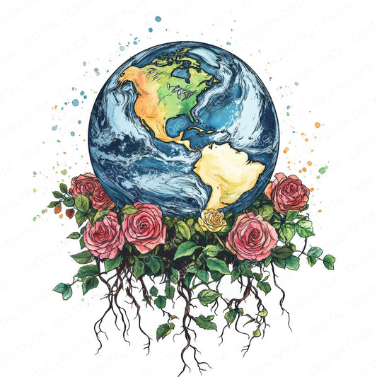 Floating Earth with Floral Base fussy cut sheet in US Letter format showing all 12 designs on one printable page