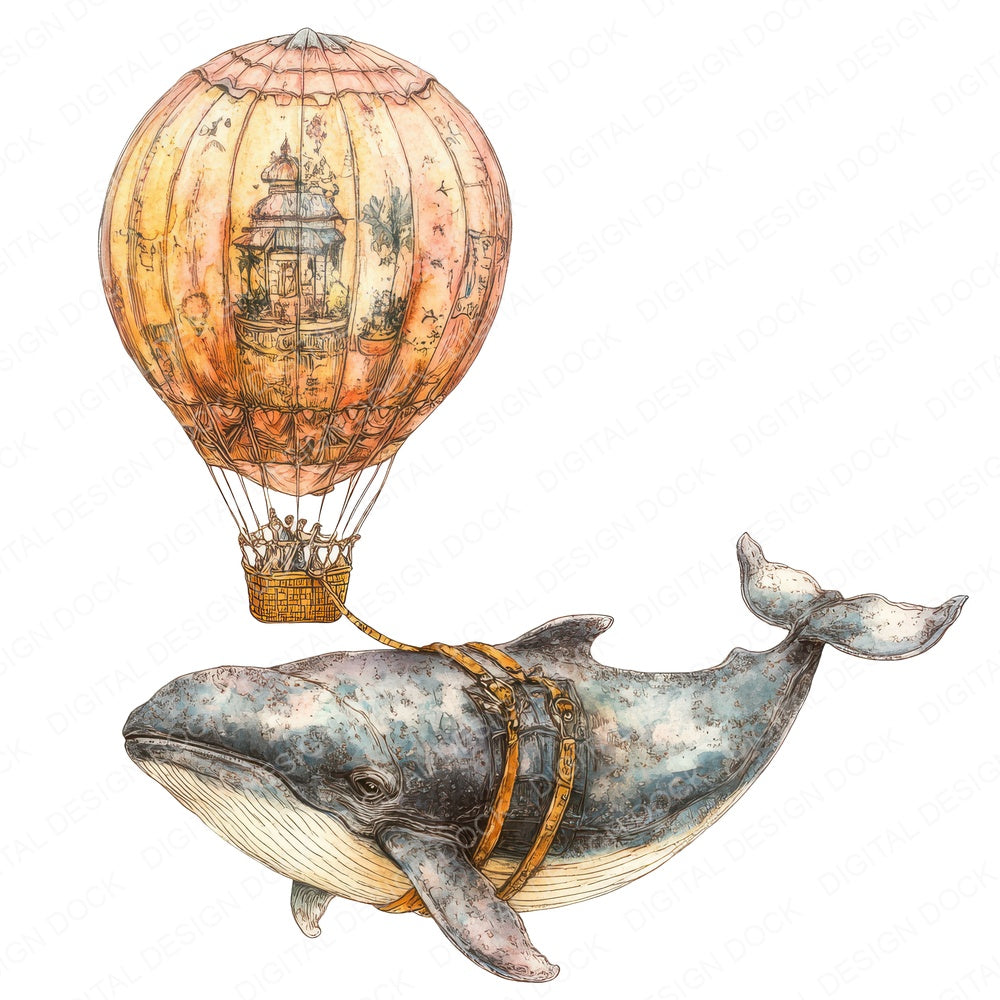 Floating Whale Balloon fussy cut sheet in A4 format showing all 12 designs on one printable page