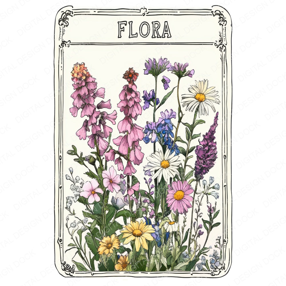 Flora Tarot Card fussy cut sheet in A4 format showing all 12 designs on one printable page