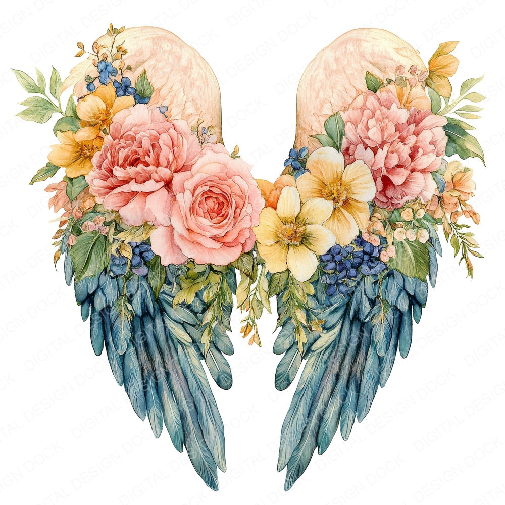 Floral Angel Wings fussy cut sheet in A4 format showing all 12 designs on one printable page