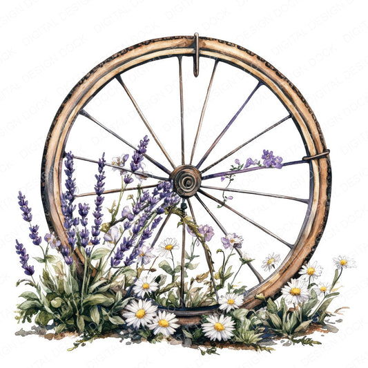 Floral Bicycle Wheel fussy cut sheet in A4 format showing all 12 designs on one printable page