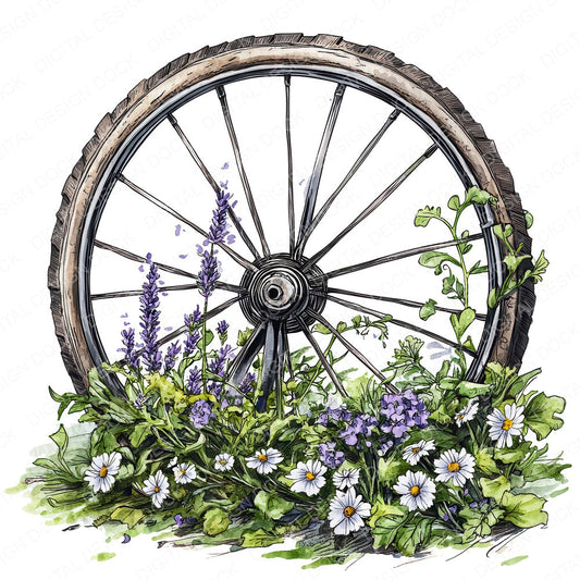 Floral Bicycle Wheel fussy cut sheet in US Letter format showing all 12 designs on one printable page