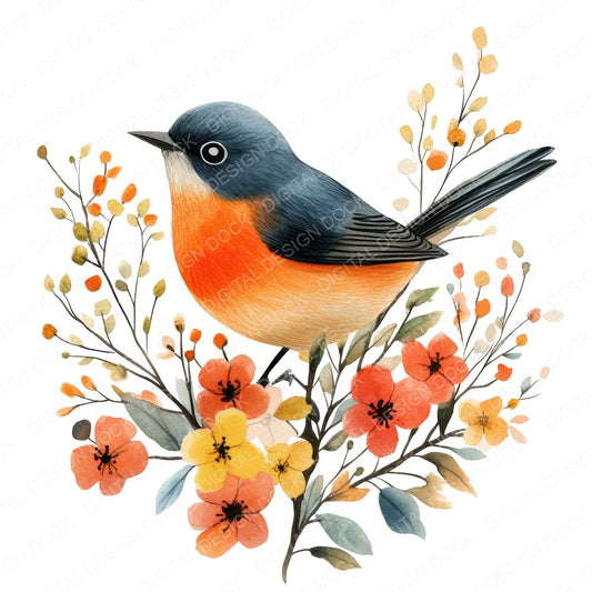 Floral Bird fussy cut sheet in US Letter format showing all 12 designs on one printable page