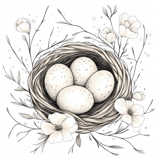 Floral Bird Nest Silhouette fussy cut sheet in A4 format showing all 12 designs on one printable page