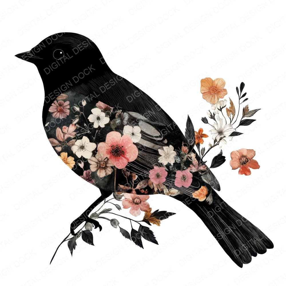Floral Bird Silhouette Fussy Cut Sheets (DDD009749)