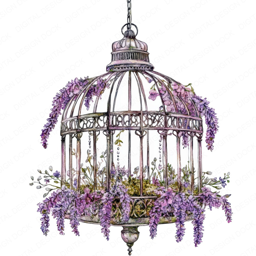 Floral Birdcage Chandelier fussy cut sheet in A4 format showing all 12 designs on one printable page