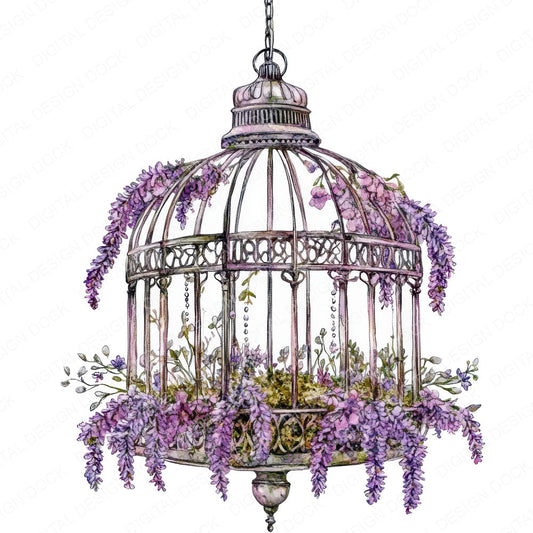 Floral Birdcage Chandelier fussy cut sheet in A4 format showing all 12 designs on one printable page