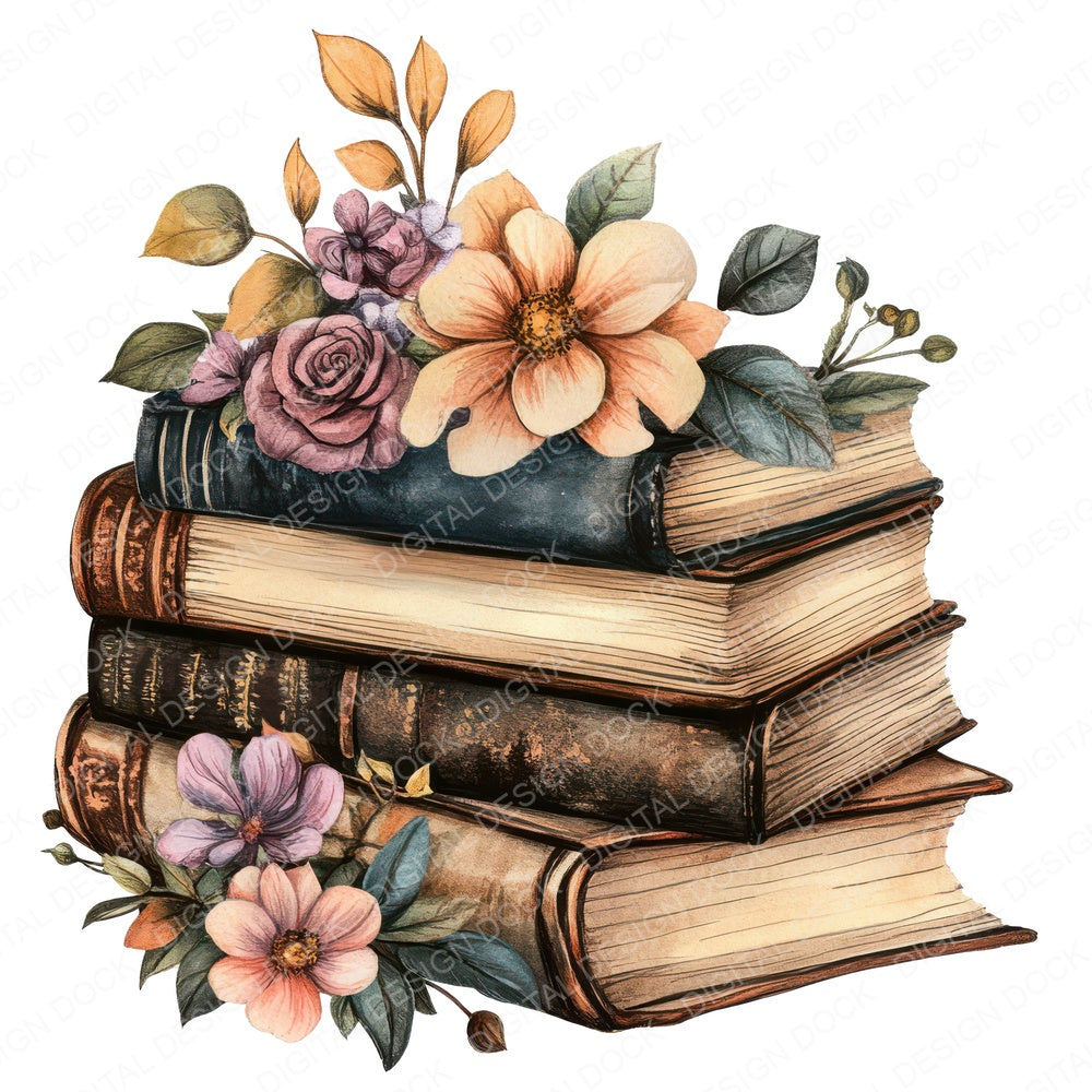 Floral Book Stack A fussy cut sheet in A4 format showing all 12 designs on one printable page