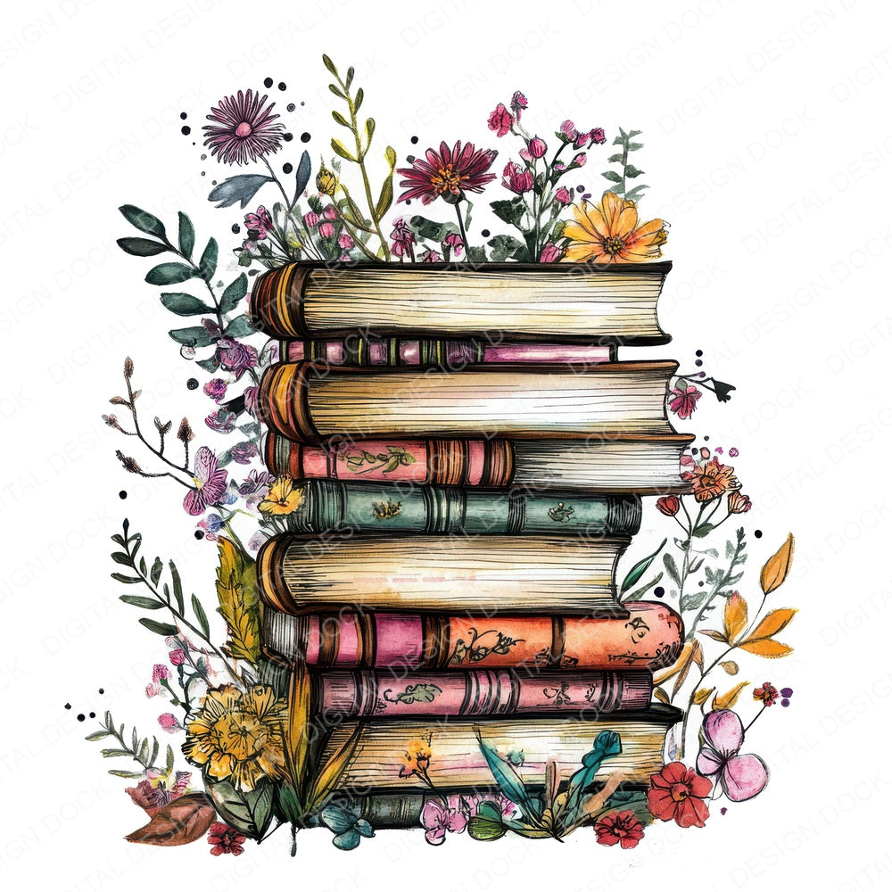 Floral Book Stack B fussy cut sheet in A4 format showing all 12 designs on one printable page