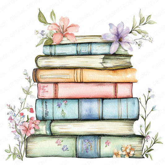 Floral Book Stack Clipart Set (DDD005381)