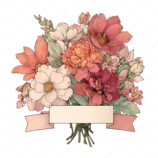 Floral Bouquet Stem Banner fussy cut sheet in A4 format showing all 12 designs on one printable page