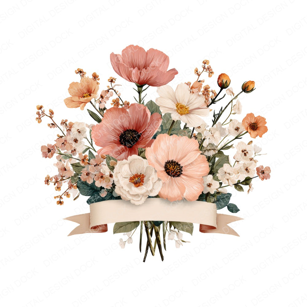 Floral Bouquet Stem Banner fussy cut sheet in US Letter format showing all 12 designs on one printable page
