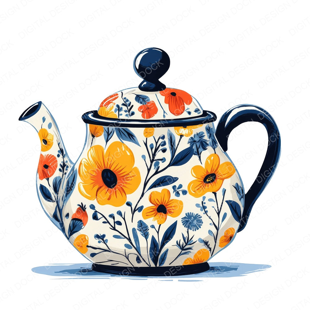Floral Cottage Tea Pot fussy cut sheet in A4 format showing all 12 designs on one printable page