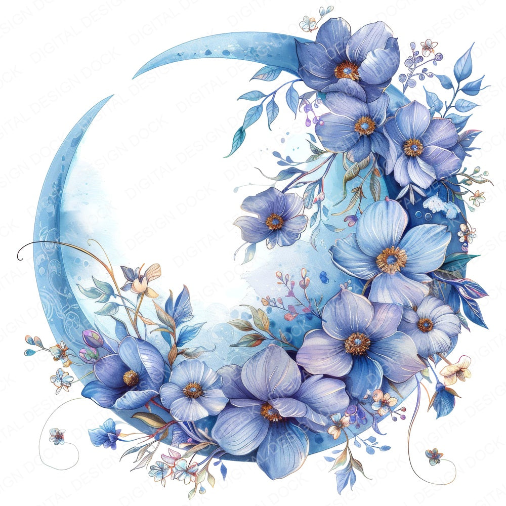 Floral Cresent Moon fussy cut sheet in A4 format showing all 12 designs on one printable page