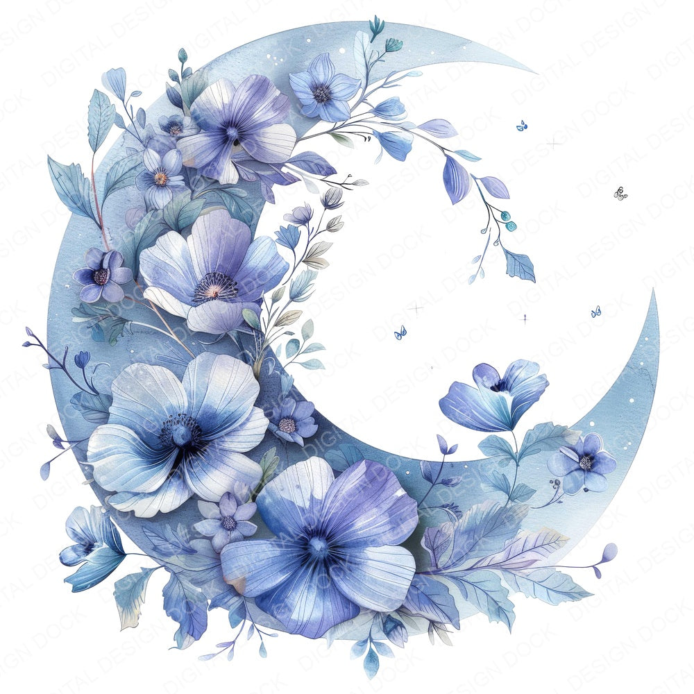 Floral Cresent Moon fussy cut sheet in US Letter format showing all 12 designs on one printable page