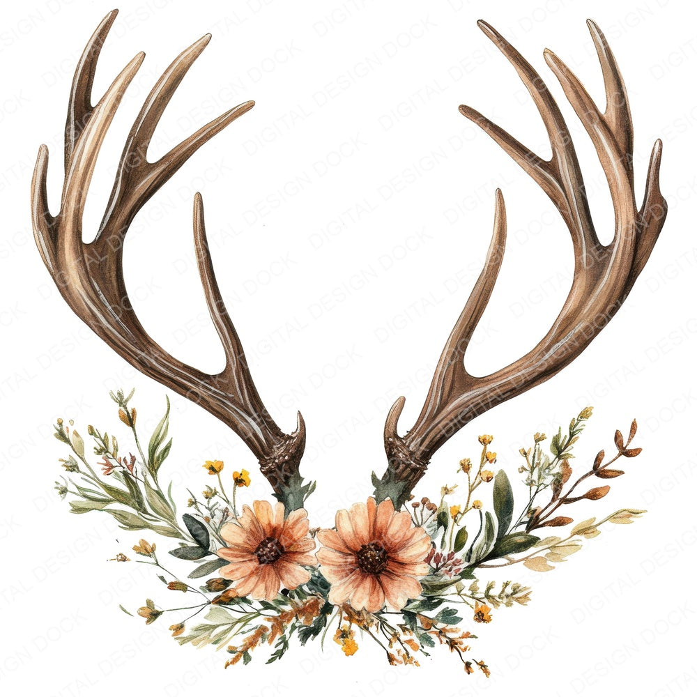 Floral Deer Antlers A fussy cut sheet in A4 format showing all 12 designs on one printable page