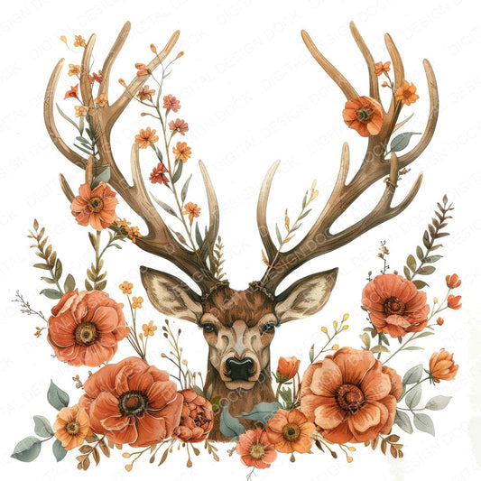 Floral Deer Antlers B fussy cut sheet in US Letter format showing all 12 designs on one printable page