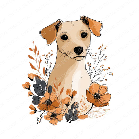 Floral Dog Line Art fussy cut sheet in A4 format showing all 12 designs on one printable page