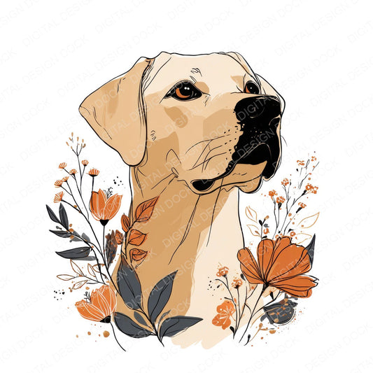 Floral Dog Line Art fussy cut sheet in US Letter format showing all 12 designs on one printable page