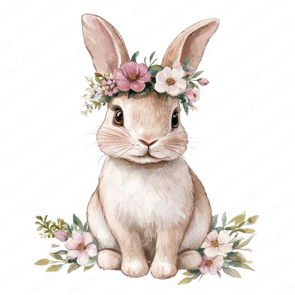 Floral Easter Bunny fussy cut sheet in A4 format showing all 12 designs on one printable page