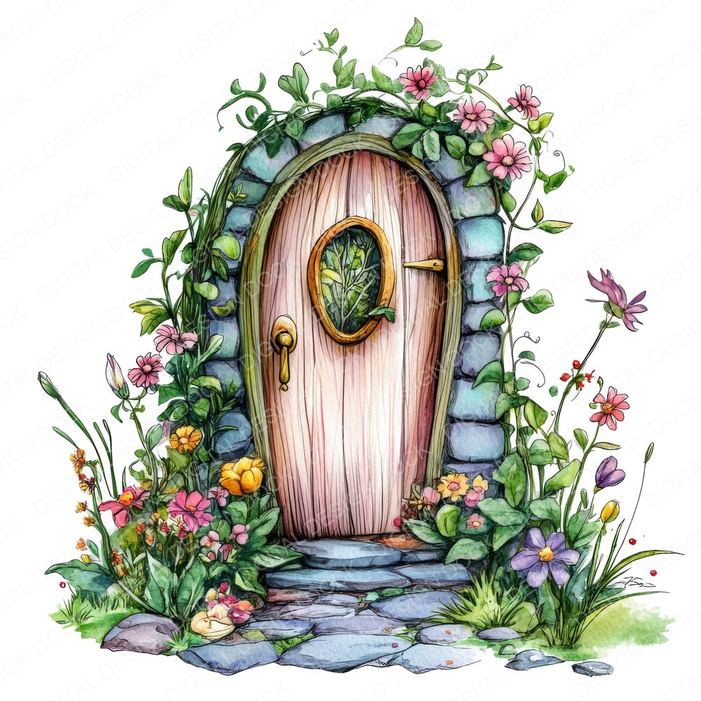 Floral Fairy Door fussy cut sheet in A4 format showing all 12 designs on one printable page