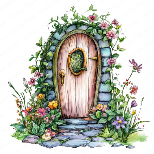Floral Fairy Door fussy cut sheet in A4 format showing all 12 designs on one printable page