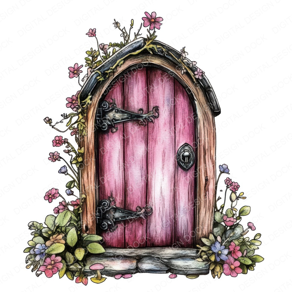 Floral Fairy Door fussy cut sheet in US Letter format showing all 12 designs on one printable page