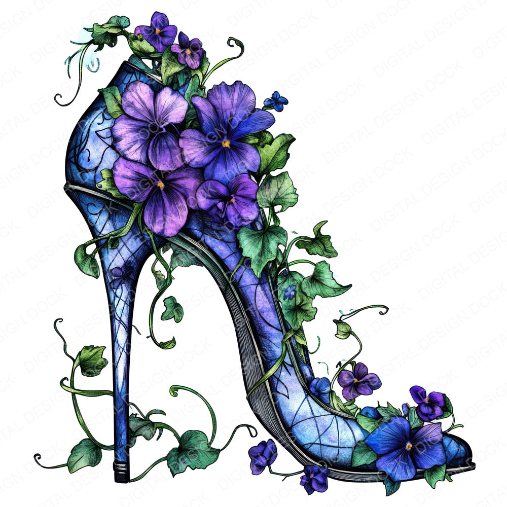 Floral Filled Heel fussy cut sheet in US Letter format showing all 12 designs on one printable page