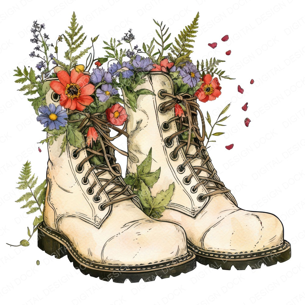 Floral Filled Vintage Boots fussy cut sheet in A4 format showing all 12 designs on one printable page