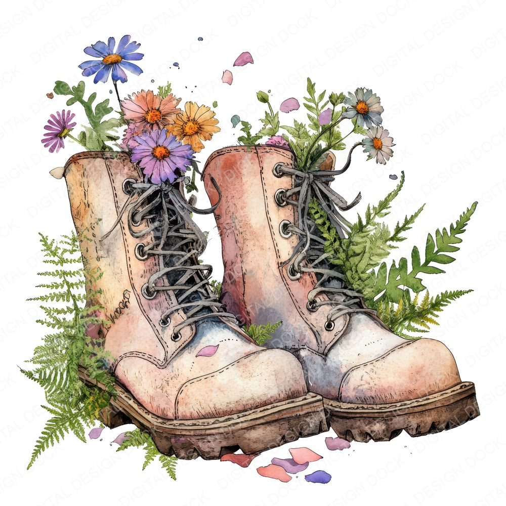 Floral Filled Vintage Boots fussy cut sheet in US Letter format showing all 12 designs on one printable page