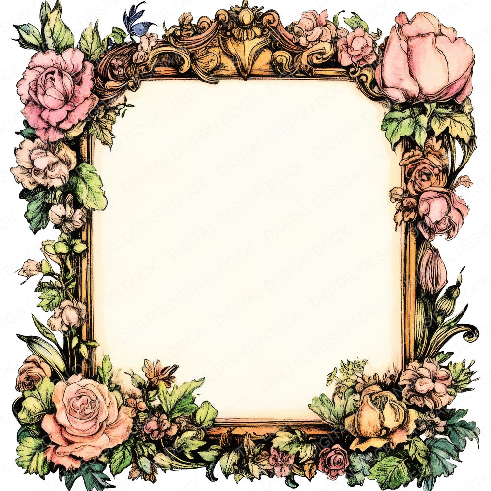 Floral Frame fussy cut sheet in A4 format showing all 12 designs on one printable page