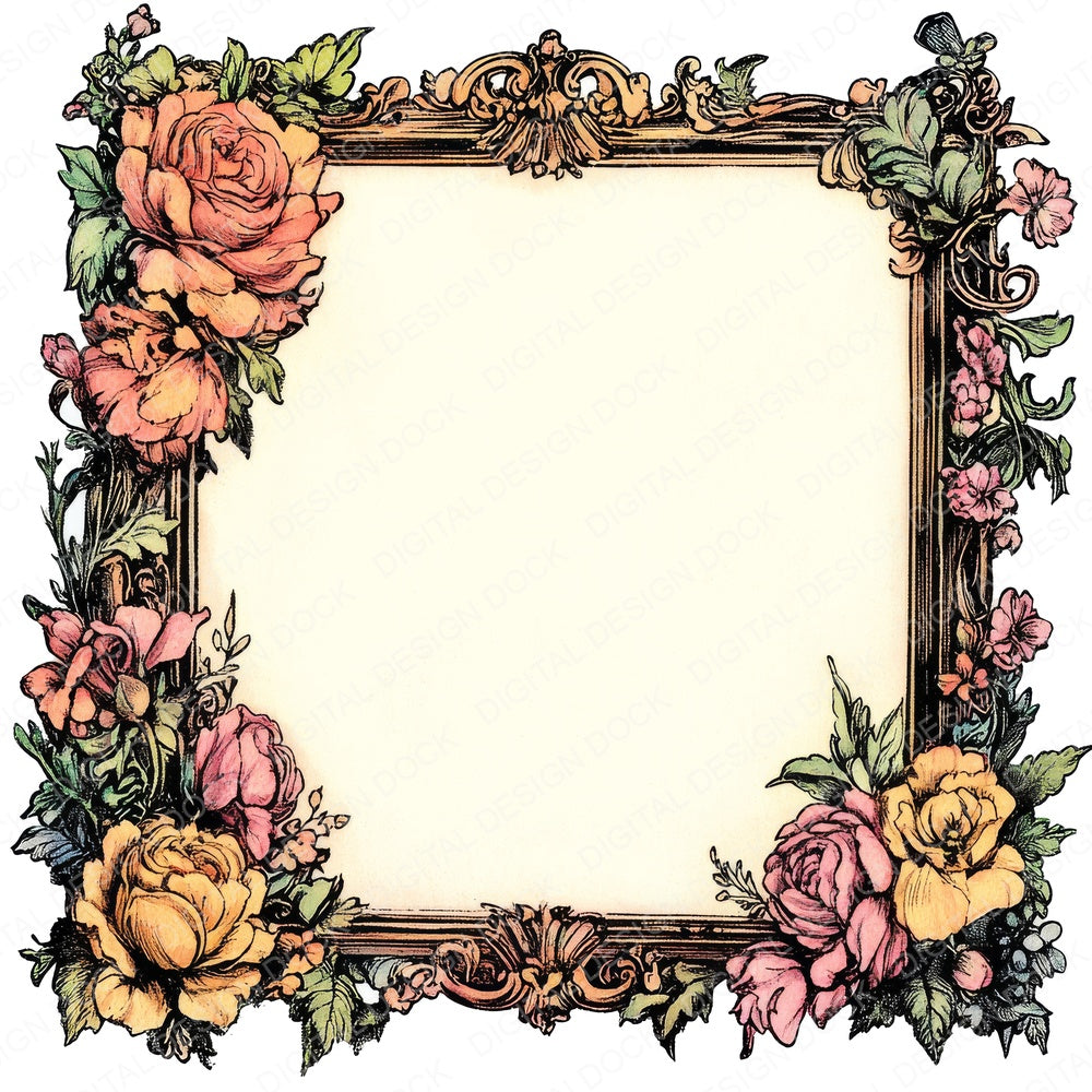 Floral Frame fussy cut sheet in US Letter format showing all 12 designs on one printable page