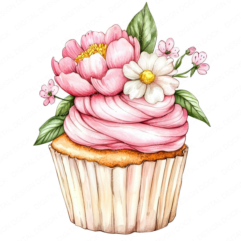 Floral Frosted Cupcake fussy cut sheet in A4 format showing all 12 designs on one printable page