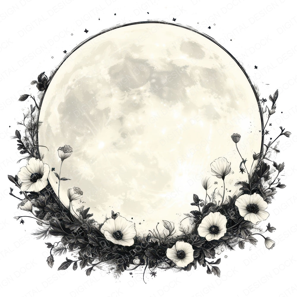 Floral Full Moon fussy cut sheet in A4 format showing all 12 designs on one printable page