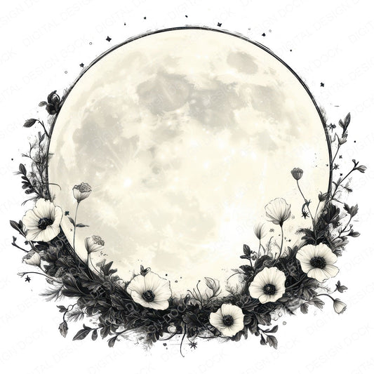 Floral Full Moon fussy cut sheet in A4 format showing all 12 designs on one printable page