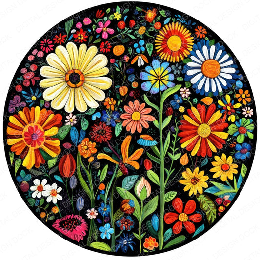 Floral Garden Round Design fussy cut sheet in A4 format showing all 12 designs on one printable page