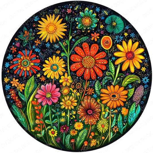Floral Garden Round Design fussy cut sheet in US Letter format showing all 12 designs on one printable page