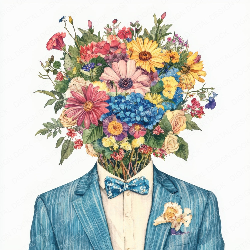 Floral Head Man fussy cut sheet in A4 format showing all 12 designs on one printable page