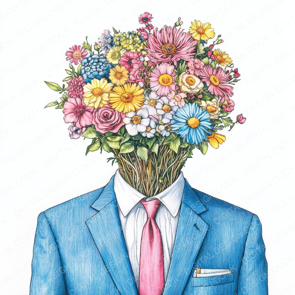 Floral Head Man fussy cut sheet in US Letter format showing all 12 designs on one printable page