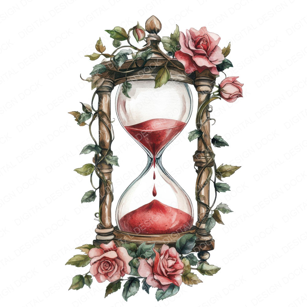 Floral Hourglass with Red Sand fussy cut sheet in A4 format showing all 12 designs on one printable page