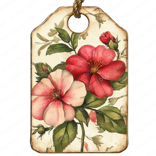 Floral Luggage Tag fussy cut sheet in A4 format showing all 12 designs on one printable page