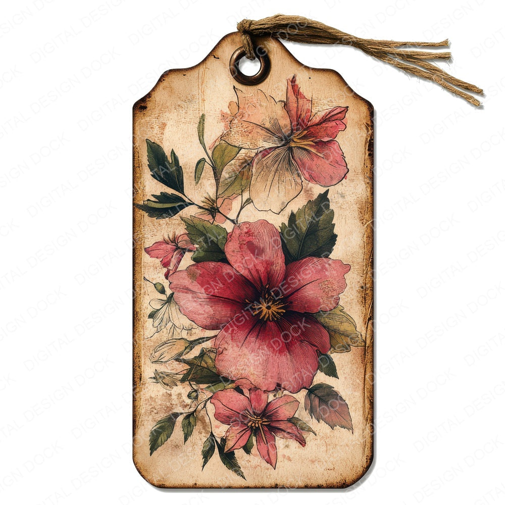Floral Luggage Tag fussy cut sheet in US Letter format showing all 12 designs on one printable page