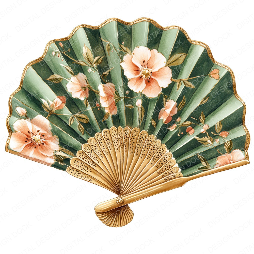 Floral Luxury Hand Fan fussy cut sheet in A4 format showing all 12 designs on one printable page