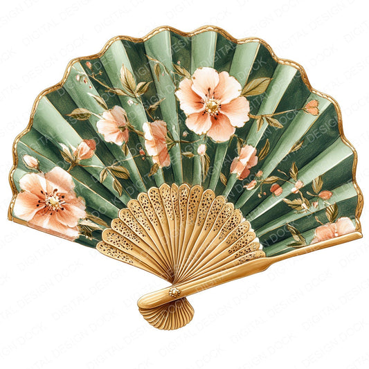 Floral Luxury Hand Fan fussy cut sheet in A4 format showing all 12 designs on one printable page