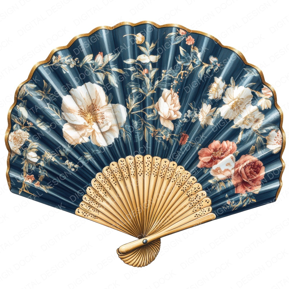 Floral Luxury Hand Fan fussy cut sheet in US Letter format showing all 12 designs on one printable page